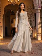 Grey Embellished 2 Pc Co-ord Set in Organza