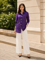 Violet Bandhani Mandala Printed Shirt in Crepe