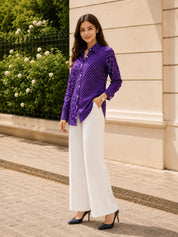 Violet Bandhani Mandala Printed Shirt in Crepe