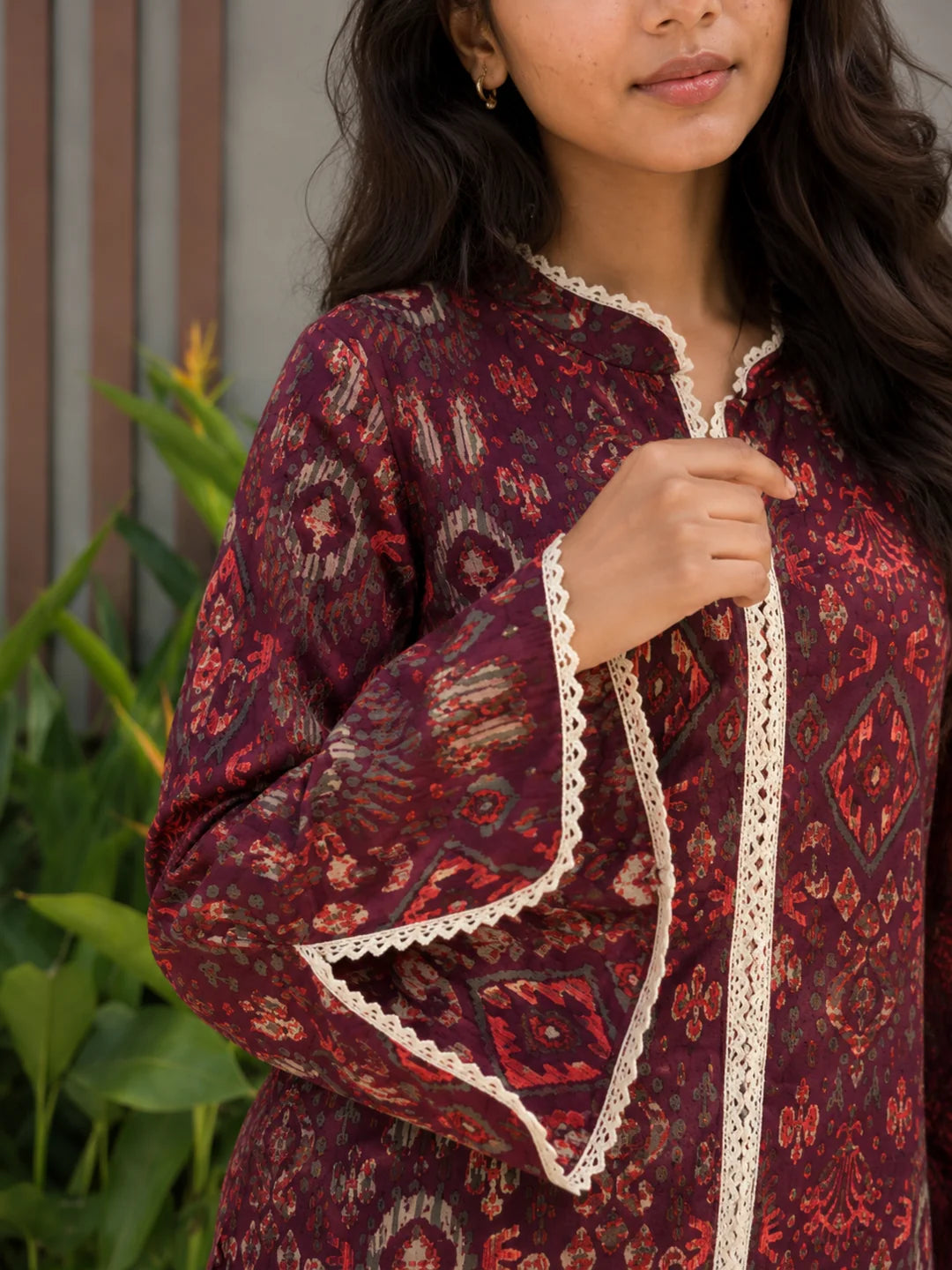 Plum Ikat Printed Cotton Short Kurti