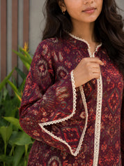 Plum Ikat Printed Cotton Short Kurti
