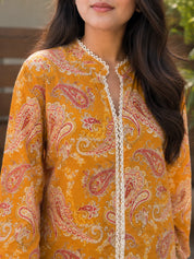 Mustard Paisley Printed Cotton Short Kurti