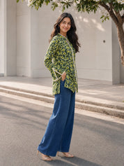 Olive Green Printed Cotton Short Kurti