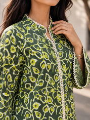 Olive Green Printed Cotton Short Kurti