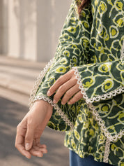 Olive Green Printed Cotton Short Kurti