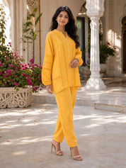 Light Yellow Embroidered Cotton Co-Ord Set