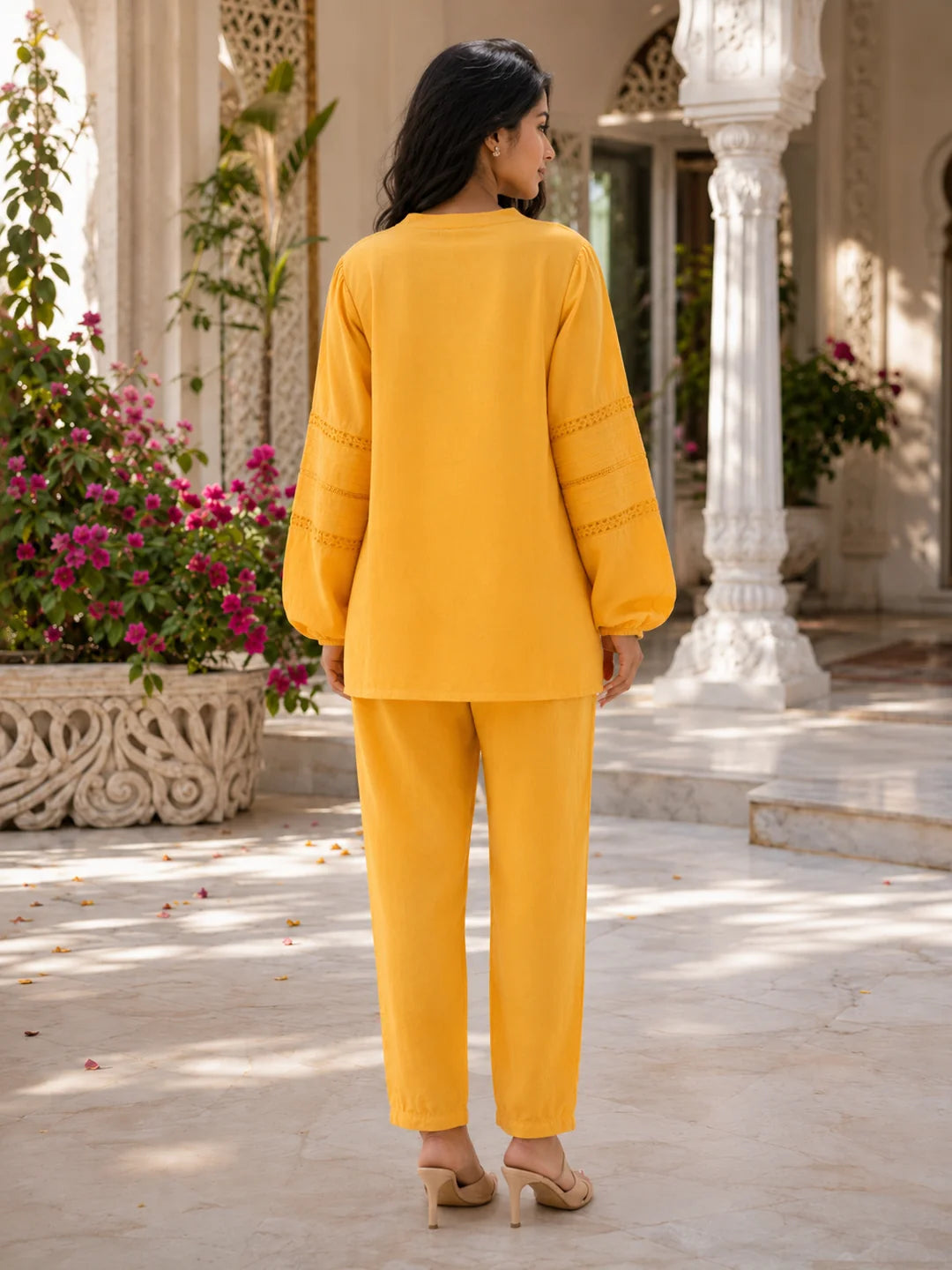 Light Yellow Embroidered Cotton Co-Ord Set