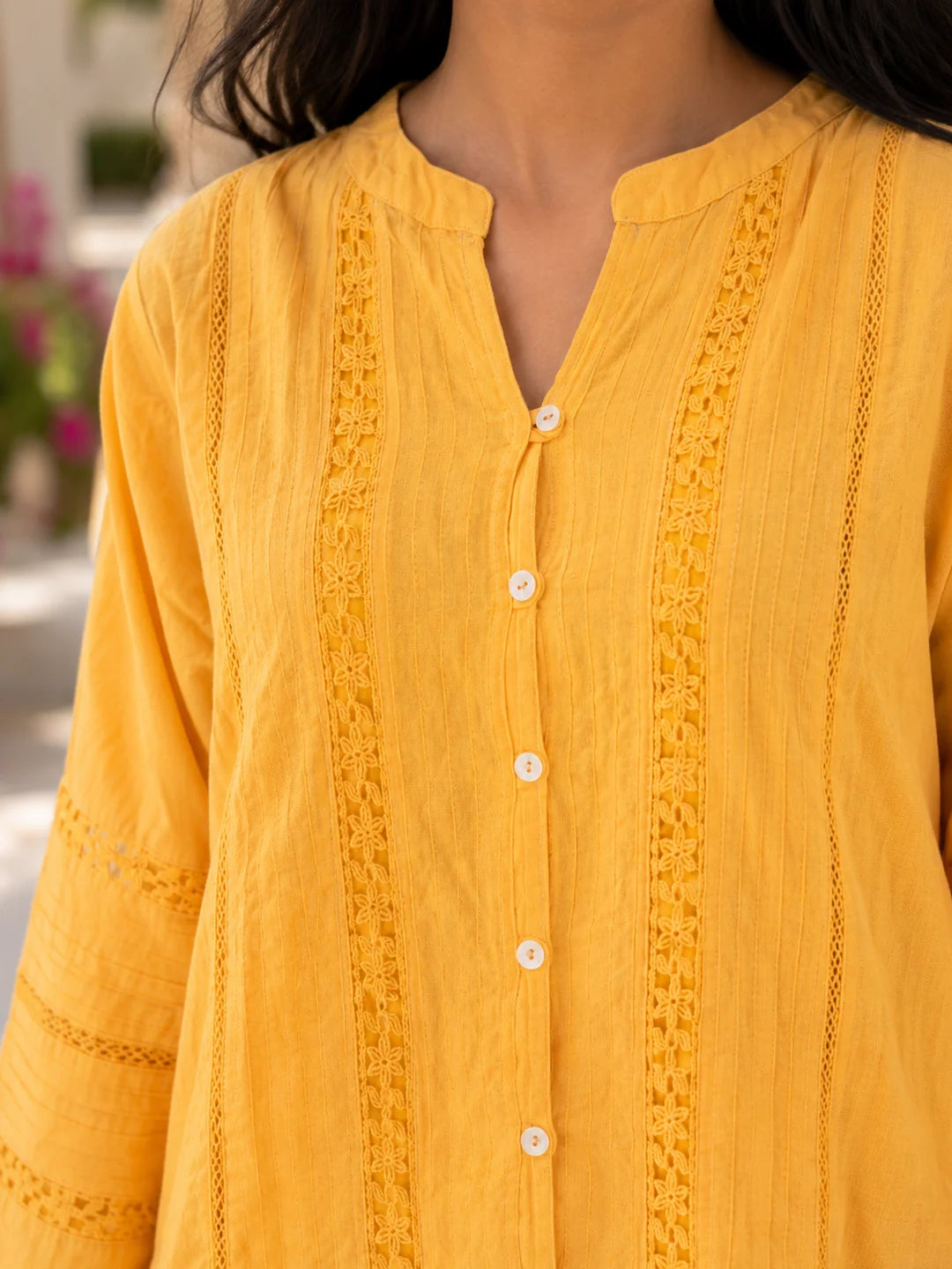 Light Yellow Embroidered Cotton Co-Ord Set