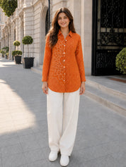 Orange Bandhani Mandala Printed Shirt in Crepe