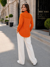 Orange Bandhani Mandala Printed Shirt in Crepe