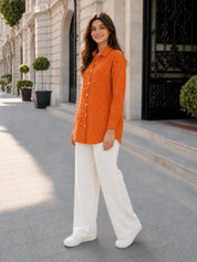 Orange Bandhani Mandala Printed Shirt in Crepe