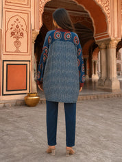 Blue & Maroon Abstract Printed Anti-Fit Eagle Style Co-ord Set in Crepe