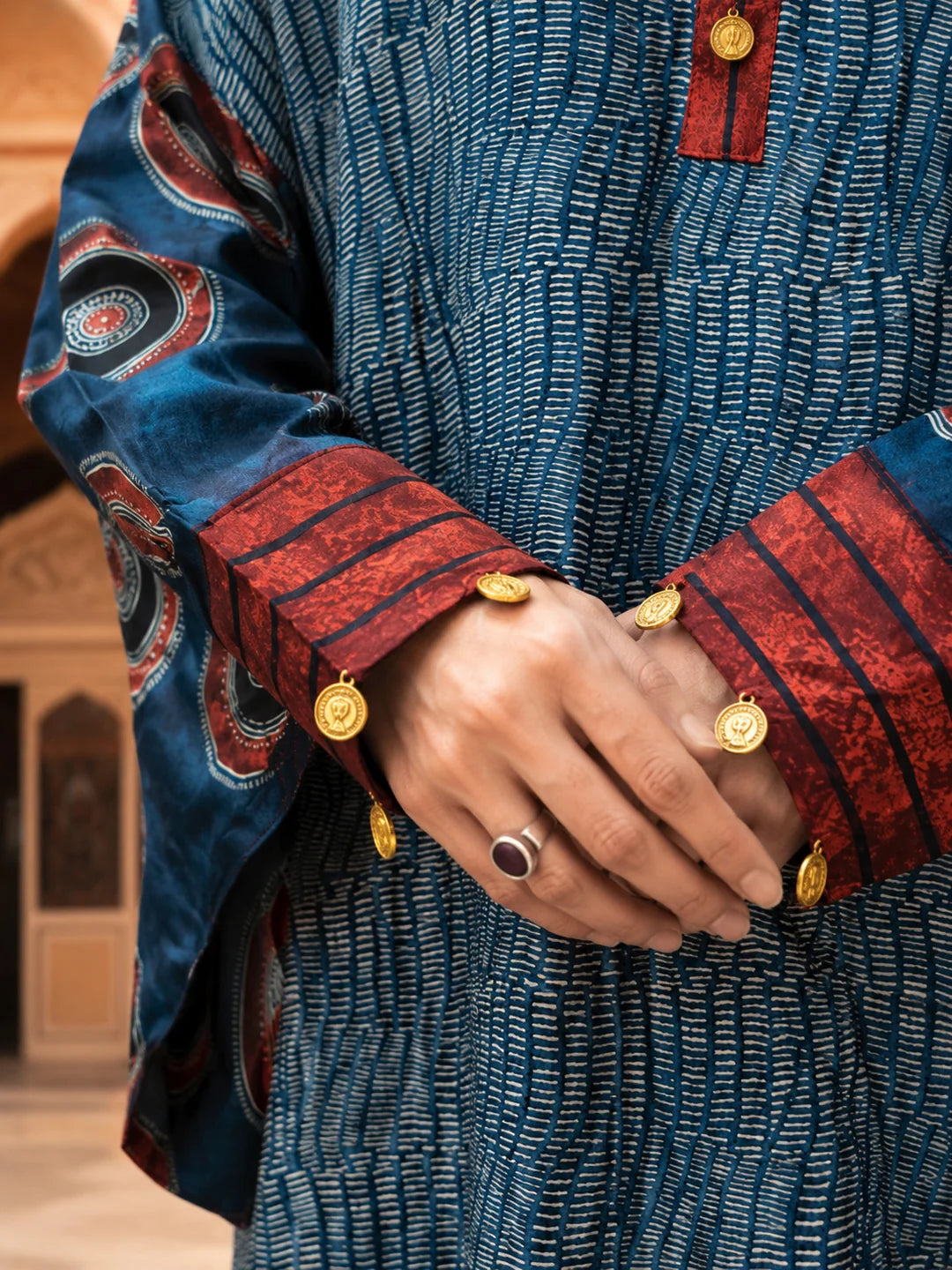 Blue & Maroon Abstract Printed Anti-Fit Eagle Style Co-ord Set in Crepe