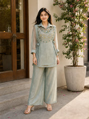 Sage Green Crushed Tissue 3 Pc Co-ord Set