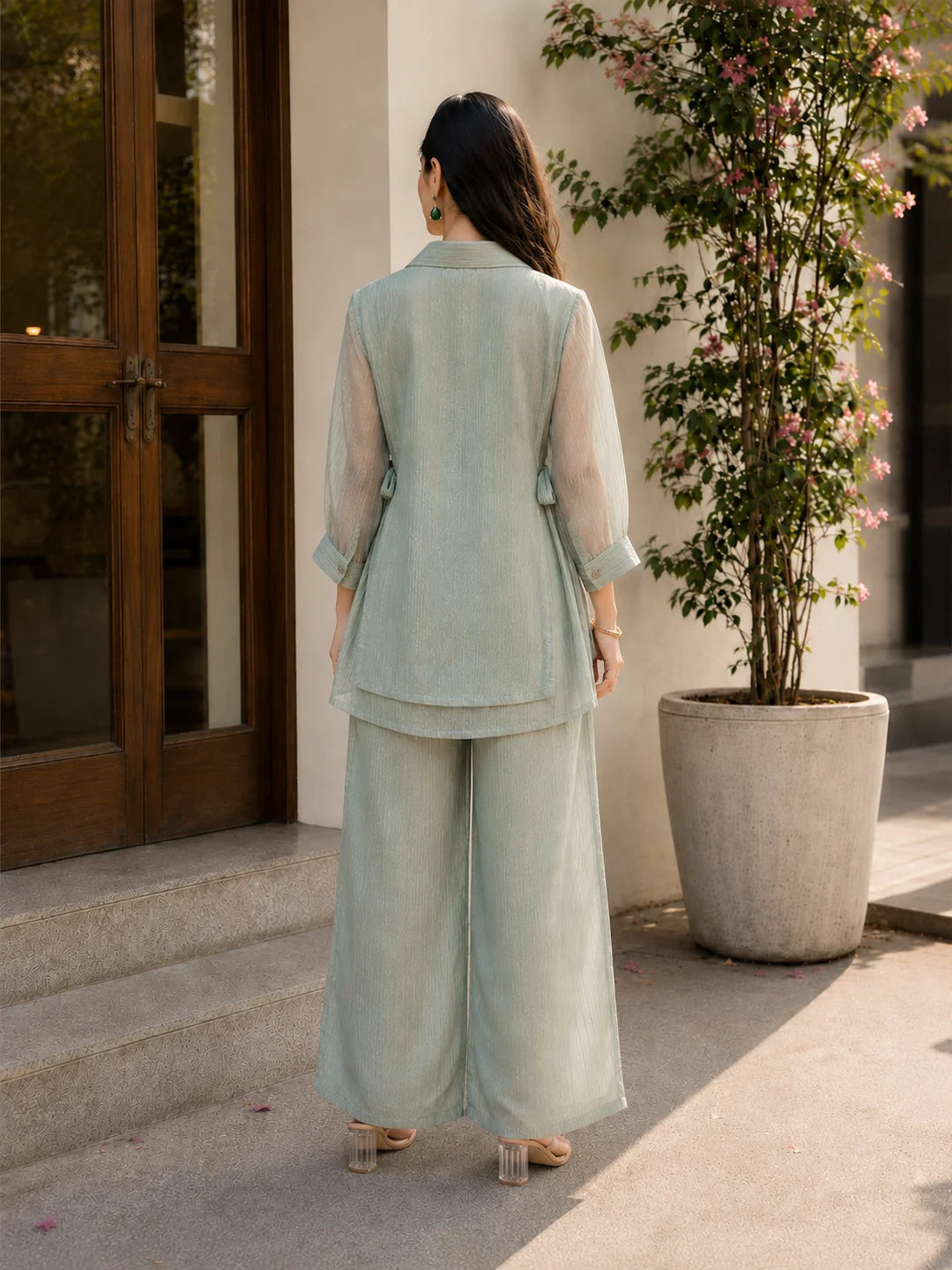 Sage Green Crushed Tissue 3 Pc Co-ord Set
