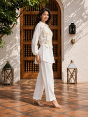 White Embroidered 3-Piece Cotton Co-ord Set