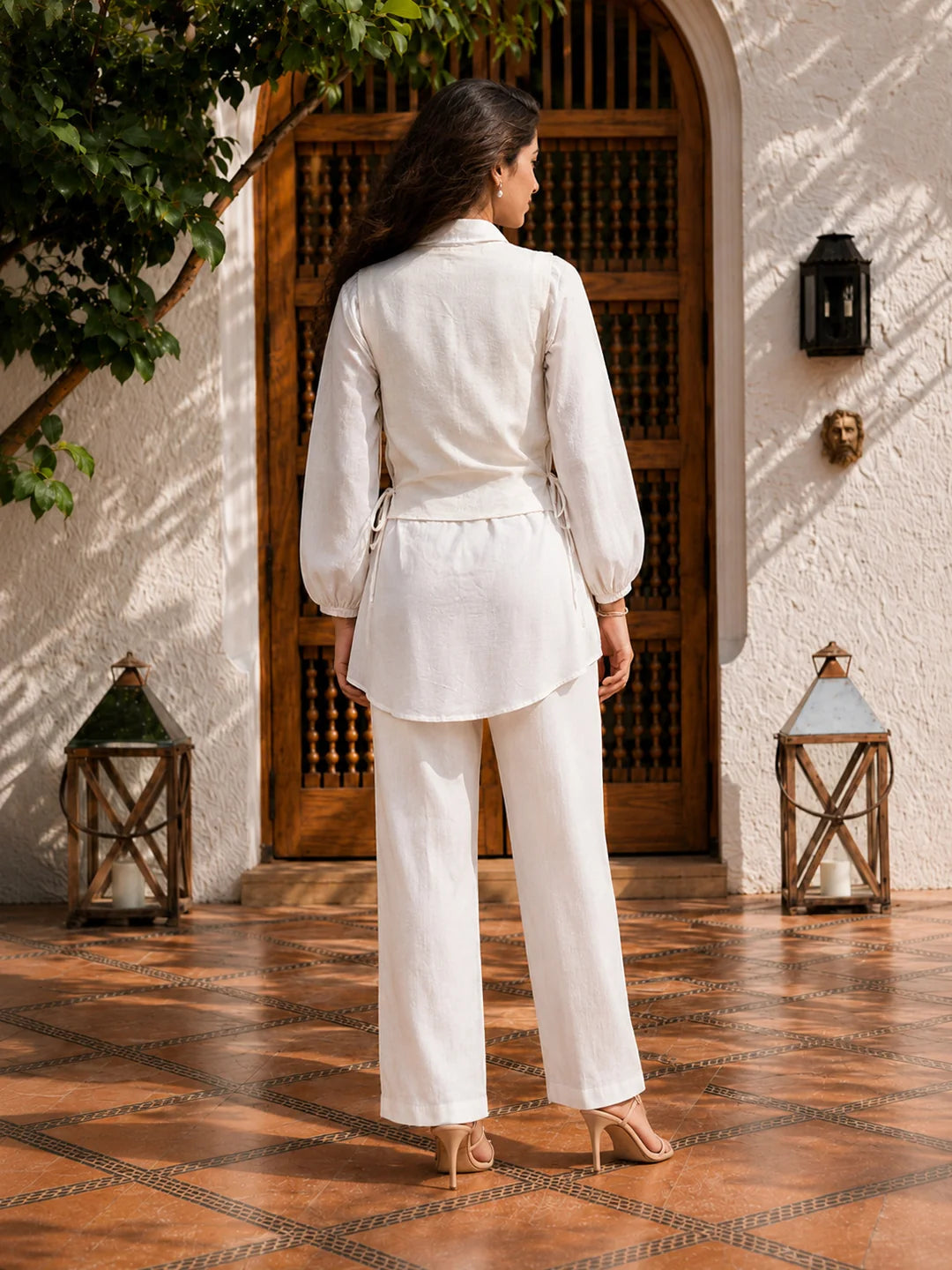 White Embroidered 3-Piece Cotton Co-ord Set