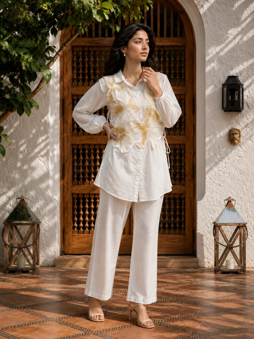 White Embroidered 3-Piece Cotton Co-ord Set