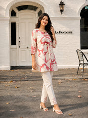 Cream & Dusty Rose Abstract Print Cotton Flex Co-ord Set