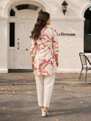 Cream & Dusty Rose Abstract Print Cotton Flex Co-ord Set