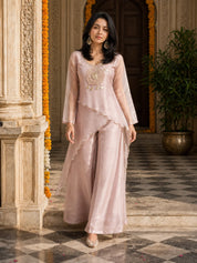 Pink Embellished 2 Pc Co-ord Set in Organza