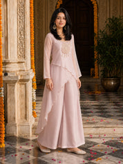 Pink Embellished 2 Pc Co-ord Set in Organza