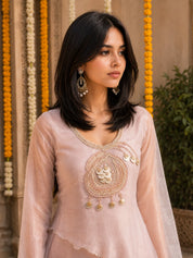 Pink Embellished 2 Pc Co-ord Set in Organza