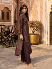 Maroon Ajrakh Printed Shirt Collar Kurta Set in Crepe