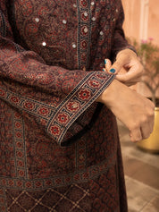 Maroon Ajrakh Printed Shirt Collar Kurta Set in Crepe