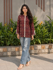 Plum Ikat Printed Cotton Short Kurti
