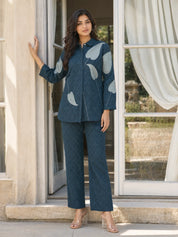Teal Green Floral Burnout Embroidered Co-Ord Set in Cotton