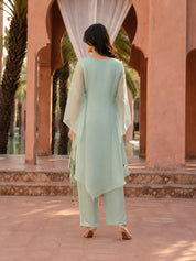 Sea Green Bead & Sequin Embellished Co-ord Set in Organza
