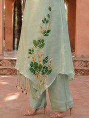 Sea Green Bead & Sequin Embellished Co-ord Set in Organza