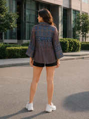 Brown Elephant Embellished Printed Shirt in Crepe