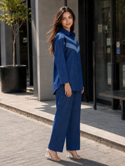 Denim Contrast Diagonal Stripe Co-ord Set in Cotton Denim