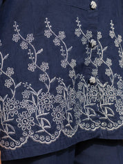Blue Eyelet Embroidered Co-ord Set in Cotton Denim