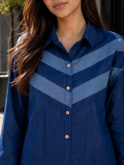 Denim Contrast Diagonal Stripe Co-ord Set in Cotton Denim