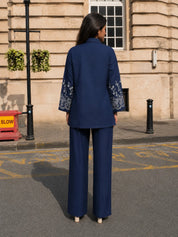 Blue Eyelet Embroidered Co-ord Set in Cotton Denim