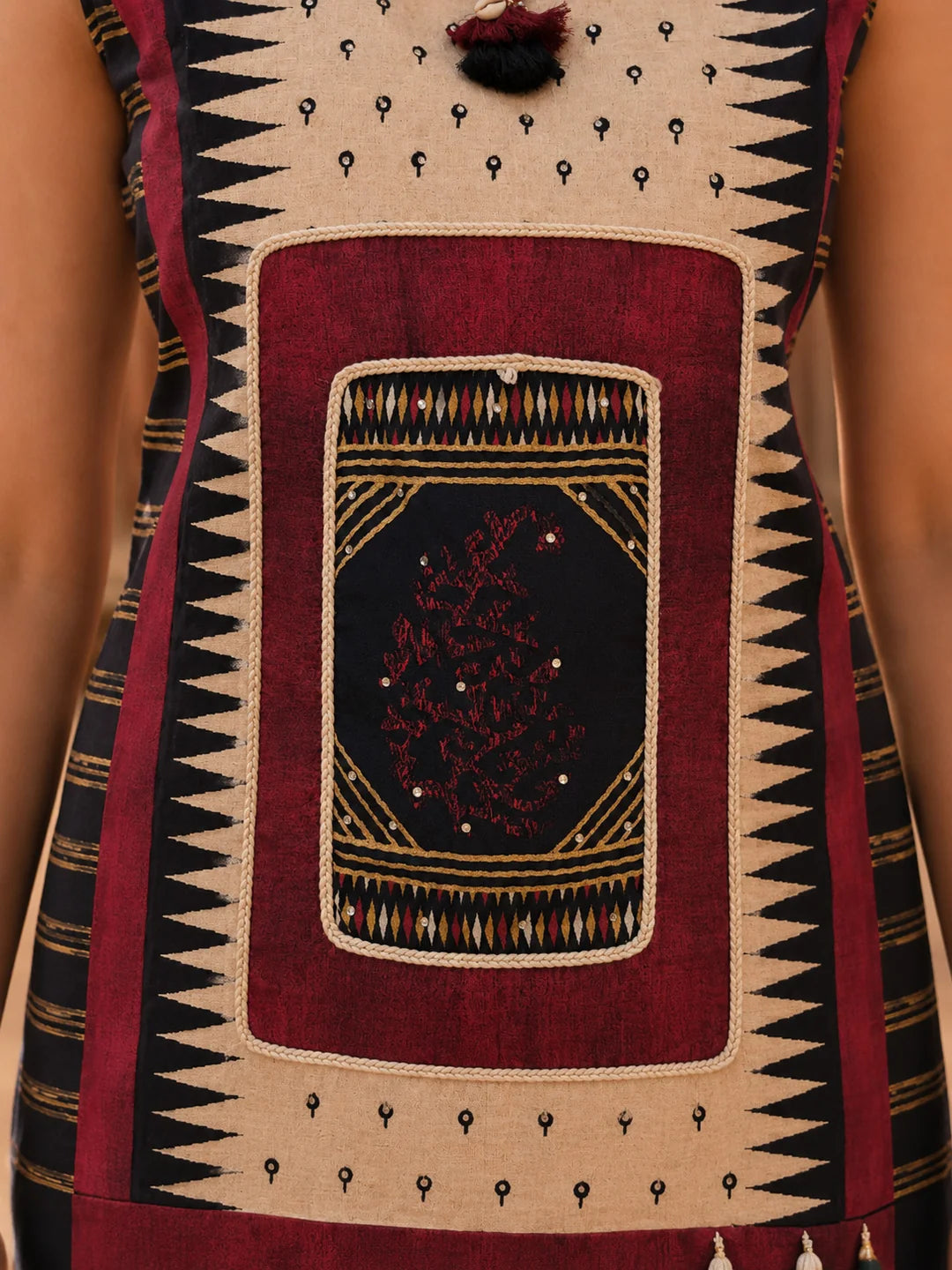 Black & Beige Embellished Kurta Palazzo Co-ord Set in Muslin