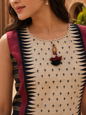 Black & Beige Embellished Kurta Palazzo Co-ord Set in Muslin