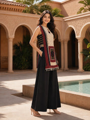 Black & Beige Embellished Kurta Palazzo Co-ord Set in Muslin