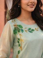 Sea Green Bead & Sequin Embellished Co-ord Set in Organza