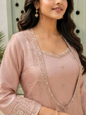 Peach Sequin & Bead Embroidered 3 Pc Co-ord Set in Tissue