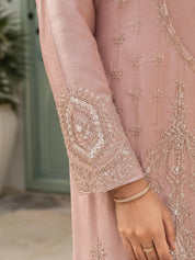 Peach Sequin & Bead Embroidered 3 Pc Co-ord Set in Tissue