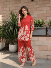 Rust Floral Russian Silk Co-ord Set