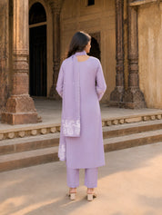 Lilac Paisley Embroidery Organza Ethnic Set With Dupatta