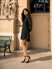 Black Embroidered Cotton Cambric Short Dress