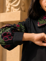 Black Embroidered Cotton Cambric Short Dress