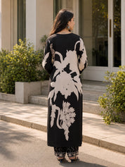 Black Bold Floral Printed Rayon kurta set