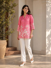 Sugar Plum Pink Floral Printed Russian Silk Top